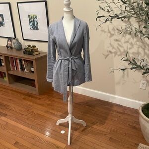 ANTONIO MELANI Light Blue and Cream Linen-Blend Blazer